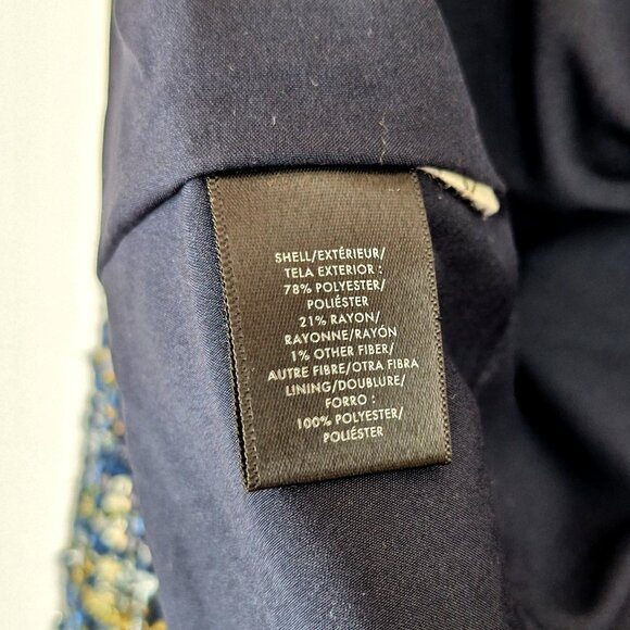 Ann Taylor Ruffle Tweed Blazer Size 6. Navy Blue Multicolor Shimmer Raw Edge - Picture 13 of 13